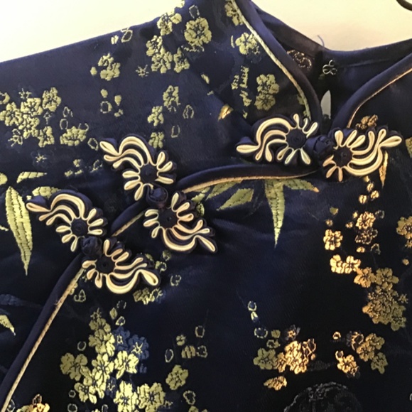 Navy and Gold Cheongsam top (s) - Picture 2 of 7
